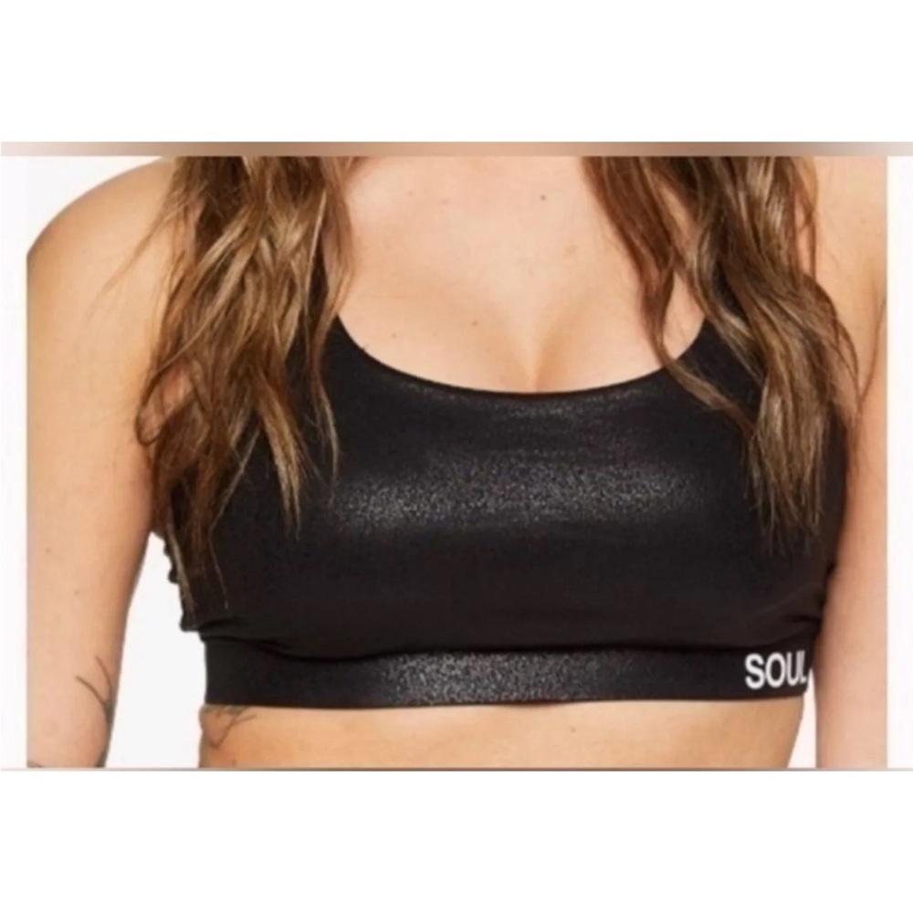 Lululemon x SoulCycle Energy Sport Bra Size4 Black Foil Cross Back Logo No Pads